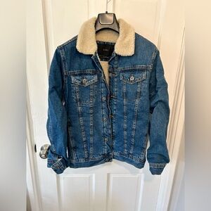 Zara Denim Jacket with Cream Shearling Collar